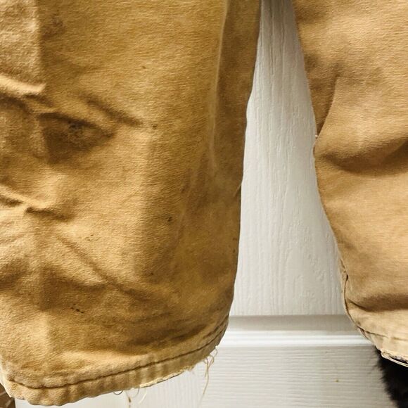 Vtg Carhartt R02 BRN 44 X 30 Bib Overalls USA Double Knee Duck Canvas Quilted - Picture 8 of 14